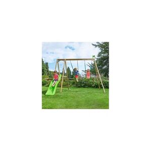 Imagine Tp Toys multiplay children\'s double swing set in solid wood, set with 2 swings, climbing ladder and slide included