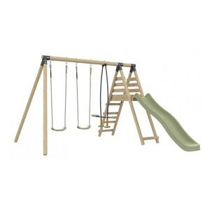 Imagine Set Leagan triplu copii Tp Toys Barbouzet din lemn masiv rotund, set cu 3 leagane si topogan 220 cm incluse