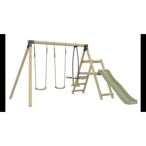 Imagine Set Leagan triplu copii Tp Toys Ajonc multiplay din lemn masiv rotund, set cu 3 leagane si topogan 175 cm incluse