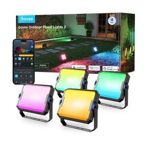 Imagine Govee - Set de 4 proiectoare LED RGBICWW reglabile, 24W/230V, IP66, compatibile Matter, Wi-Fi
