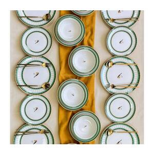 Imagine Set de veselă 24 piese din ceramică, alb/verde/auriu