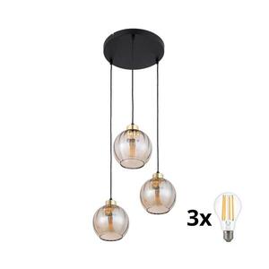 Imagine Lustră LED suspendată pe cablu DEVI 3xE27/15W/230V negru/bej fumuriu