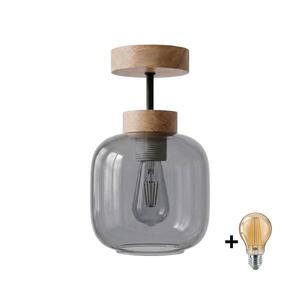 Imagine BRILAGI - LED Lustră aplicată R GLASS 1xE27/60W/230V Ø 14 cm stejar/gri fumuriu