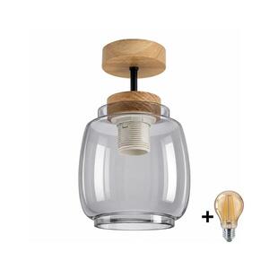 Imagine BRILAGI - Lustră LED aplicată R GLASS 1xE27/60W/230V Ø 26 cm stejar/gri fumuriu