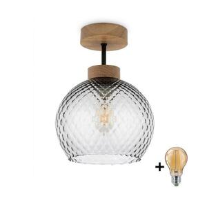 Imagine BRILAGI - LED plafonieră aplicată R GLASS 1xE27/60W/230V Ø 18 cm stejar/gri fumuriu