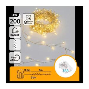 Imagine - LED ghirlandă de Crăciun pentru exterior 200 LED/8 moduri 3xAA 6, 3m IP44 alb cald