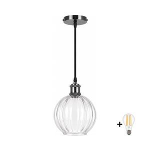 Imagine BRILAGI - Lustră LED pe cablu RETRO GLASS 1xE27/60W/230V Ø 18 cm negru/transparent