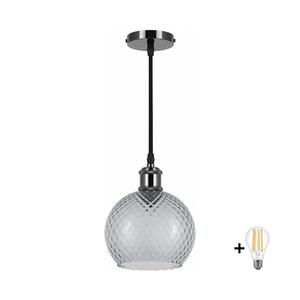 Imagine BRILAGI -LED Lampă suspendată pe cablu RETRO GLASS 1xE27/60W/230V Ø 18 cm negru/gri fumuriu