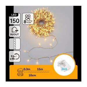 Imagine - Ghirlandă LED de exterior pentru Crăciun 150xLED/8 funcții 3xAA 15, 3m IP44 alb cald
