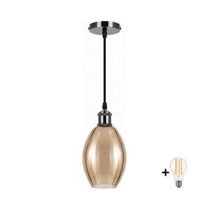 Imagine BRILAGI-LED Lampă suspendată pe cablu RETRO GLASS 1xE27/60W/230V Ø 17 cm negru/bej fumuriu