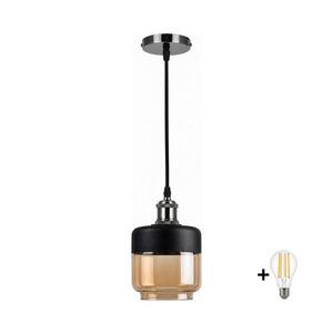 Imagine BRILAGI-LED Lustru suspendat pe cablu RETRO GLASS 1xE27/60W/230V Ø 14 cm negru/bej fumuriu