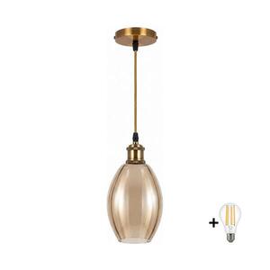 Imagine BRILAGI-LED Lustră suspendată pe cablu RETRO GLASS 1xE27/60W/230V Ø 17 cm auriu/bej fumuriu
