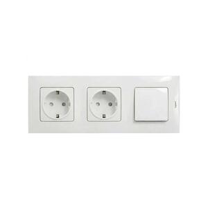Imagine Legrand - Priză dublă SCHUKO pentru uz casnic și întrerupător unipolar nr. 1, cu ramă NILOE, 250V, albă
