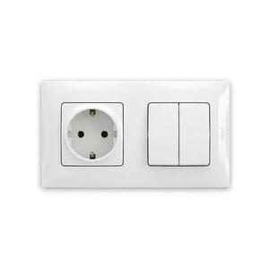 Imagine Legrand - Întrerupător dublu nr. 5 și priză casnică SCHUKO cu ramă NILOE 250V albă