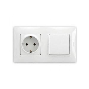Imagine Legrand - Priză casnică SCHUKO și întrerupător unipolar nr. 1, cu ramă NILOE, 250 V, culoare albă