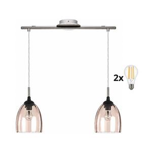 Imagine BRILAGI-LED lustră pe cablu RETRO GLASS 2xE27/60W/230V crom mat/bej fumuriu