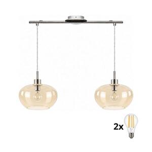 Imagine BRILAGI-LED Lustră pe cablu RETRO GLASS 2xE27/60W/230V crom mat/bej fumuriu