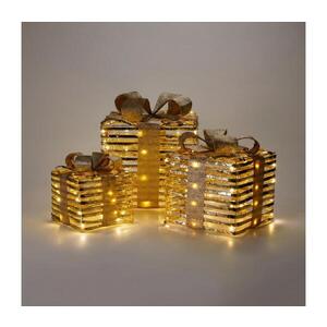 Imagine SET 3x decorațiuni LED de Crăciun 90xLED/2xAA + 3xAA + 3xAA alb cald cadouri/auriu