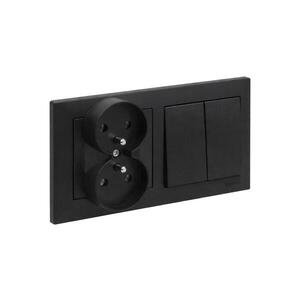 Imagine Legrand - Priză dublă de perete pentru uz casnic și întrerupător dublu nr. 5 cu ramă SUNO, 250V, negru
