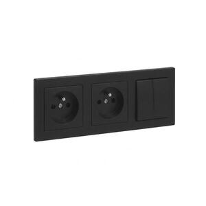 Imagine Legrand - Priză dublă pentru locuință și întrerupător dublu nr. 5 cu ramă SUNO 250V negru