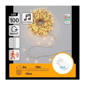 Imagine - Ghirlandă LED de exterior reglabilă cu senzor 100xLED/3xAA 12m alb cald + telecomandă