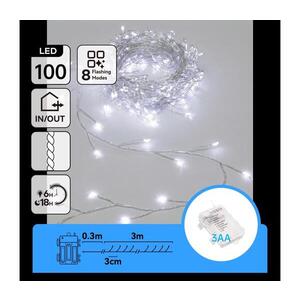 Imagine -LED Ghirlandă luminoasă de Crăciun pentru exterior 100xLED/8 funcții 3xAA 3, 3m IP44 alb rece