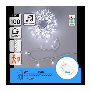 Imagine - Ghirlandă LED reglabilă de exterior cu senzor, 100xLED/3xAA, 12 m, alb rece + telecomandă