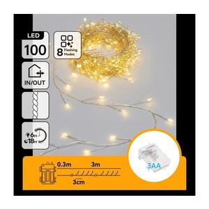 Imagine - LED Ghirlandă de exterior pentru Crăciun 100xLED/8 funcții 3xAA 3, 3m IP44 alb cald
