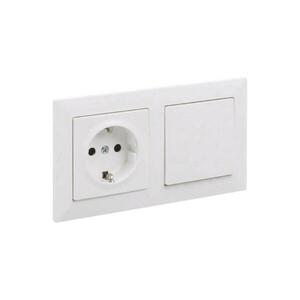 Imagine Legrand - Întrerupător unipolar nr. 1 și priză casnică SCHUKO cu ramă SUNO 250V alb
