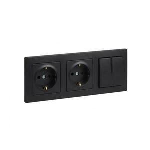 Imagine Legrand - Priză dublă de uz casnic SCHUKO și întrerupător dublu č. 5 cu ramă SUNO 250V negru