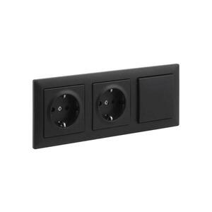 Imagine Legrand-Priză dublă casnică SCHUKO și întrerupător unipolar nr. 1 cu ramă SUNO 250V negru