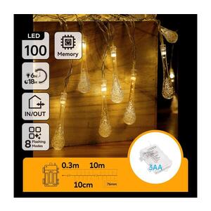 Imagine - ghirlandă LED de exterior pentru Crăciun 100xLED/8 funcții 3xAA 10m IP44 alb cald picături