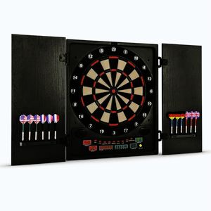 Imagine KLARFIT Dartmaster 180, negru – țintă electronică de darts cu uși și săgeți.