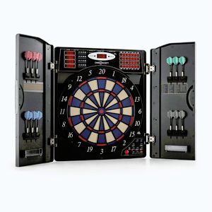 Imagine OneConcept Masterdarter, aspect lemn, țintă de darts, automat de darts, cu vârf moale și uși.