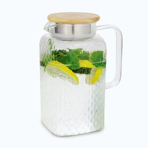 Imagine Klarstein Livenza, cană de apă, 1, 5 litri, sticlă borosilicată, strecurătoare din oțel inoxidabil, capac din stejar
