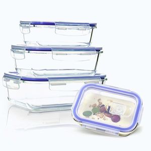 Imagine Klarstein Set de 4 cutii dreptunghiulare din sticlă cu capac, 1520 ml, 1040 ml, 640 ml, 370 ml