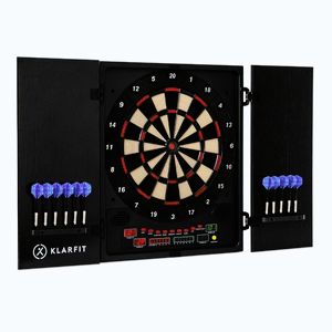 Imagine KLARFIT Dartmaster 180 de săgeți ușa din față, inclusiv 12 săgeți și 24 de vârfuri de săgeți cu montare pe perete de putere