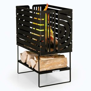 Imagine Blumfeldt Krakatoa, șemineu, oțel masiv, compartiment de depozitare a lemnului, design tăiat cu laser