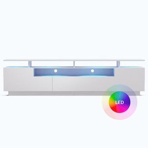 Imagine blumfeldt Perth Lowboard dulap TV, LED, 3 rafturi, alb, 195 x 33 x 50 cm
