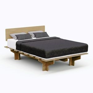 Imagine Blumfeldt NordicAura Cadru de pat dublu, 140 cm x 200 cm, robust, fără scule, lemn de eucalipt, raft
