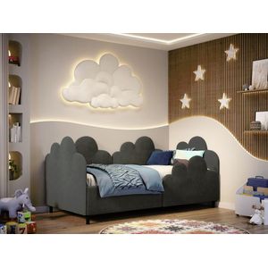 Imagine Pat de colt copii 90×190 cm, Fantasy, cu lada de depozitare, rabatabil, C4 Gri antracit - Swing 19