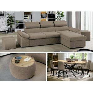 Imagine Pachet mobila Cappuccino - Coltar, Set Masa + 6 Scaune, Masa cafea tapitata