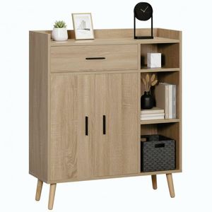 Imagine Bufet modern cu dulap de depozitare cu sertar si raft reglabil, din PAL, natural 80x30x96.5cm HOMCOM | Aosom Romania