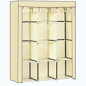 Imagine HOMCOM Dulap Portabil din Stofă cu 8 Rafturi și 2 Bare, Organizator Haine cu Ușă Rulantă, 125x43x162.5 cm, Bej | Aosom Romania