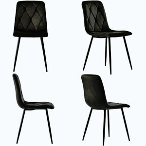 Imagine Set de 4 scaune tapițate în catifea twill pentru sala de mese cu spătar, structură din metal, 45x40x86 cm, Negru