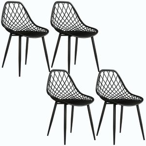 Imagine HOMCOM Set 4 Scaune Moderne cu Spătar Perforat Plastic și Metal Negru | Aosom Romania