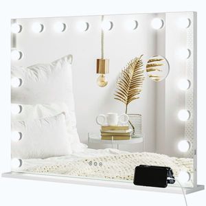 Imagine HOMCOM Oglindă machiaj luminoasă LED intensitate reglabilă, oglindă de mărire port USB, 80 x 62 cm | Aosom Romania