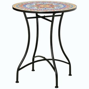 Imagine Outsunny Masa Rotunda Stil Bistro de 60 cm cu Mozaic pentru Gradina, Veranda, Exterior, Balcon, Gri | Aosom Romania