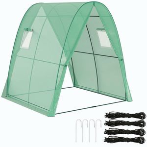 Imagine Outsunny Sera cu Arc, Saci de nisip și Acoperiș din Plastic, 2 Uși Glisante, Ferestre din Plasă, portabil, 1, 8 x 1, 8 x 2 m, Verde | Aosom Romania