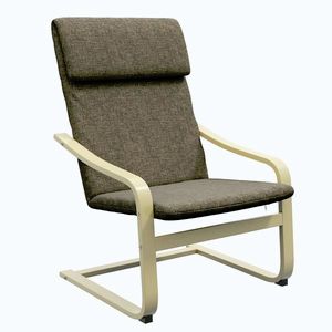 Imagine HOMCOM Fotoliu cu brațe și pernă pentru cap, Material textil cu aspect de in, Cadru din lemn, Maro + Natură | Aosom Romania